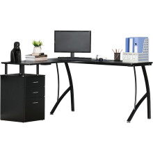 (Black) Computer Desk Storage Side Cabinet Corner Table