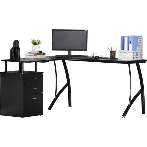 (Black) Computer Desk Storage Side Cabinet Corner Table