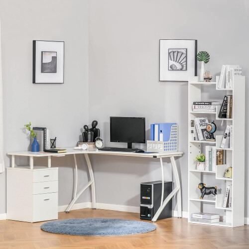 (White) Computer Desk Storage Side Cabinet Corner Table 2