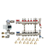 (6 PORT) Water Underfloor Heating Kit 1 - 12 Ports Manifold with Pump and Blending Valve Set