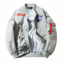 (Grey, 2XL) Athletic Mens Flight Jacket NASA Style Bomber Coat Ma1 Pilot Army Jacket Outwear