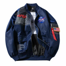 (Blue, 2XL) Athletic Mens Flight Jacket NASA Style Bomber Coat Ma1 Pilot Army Jacket Outwear