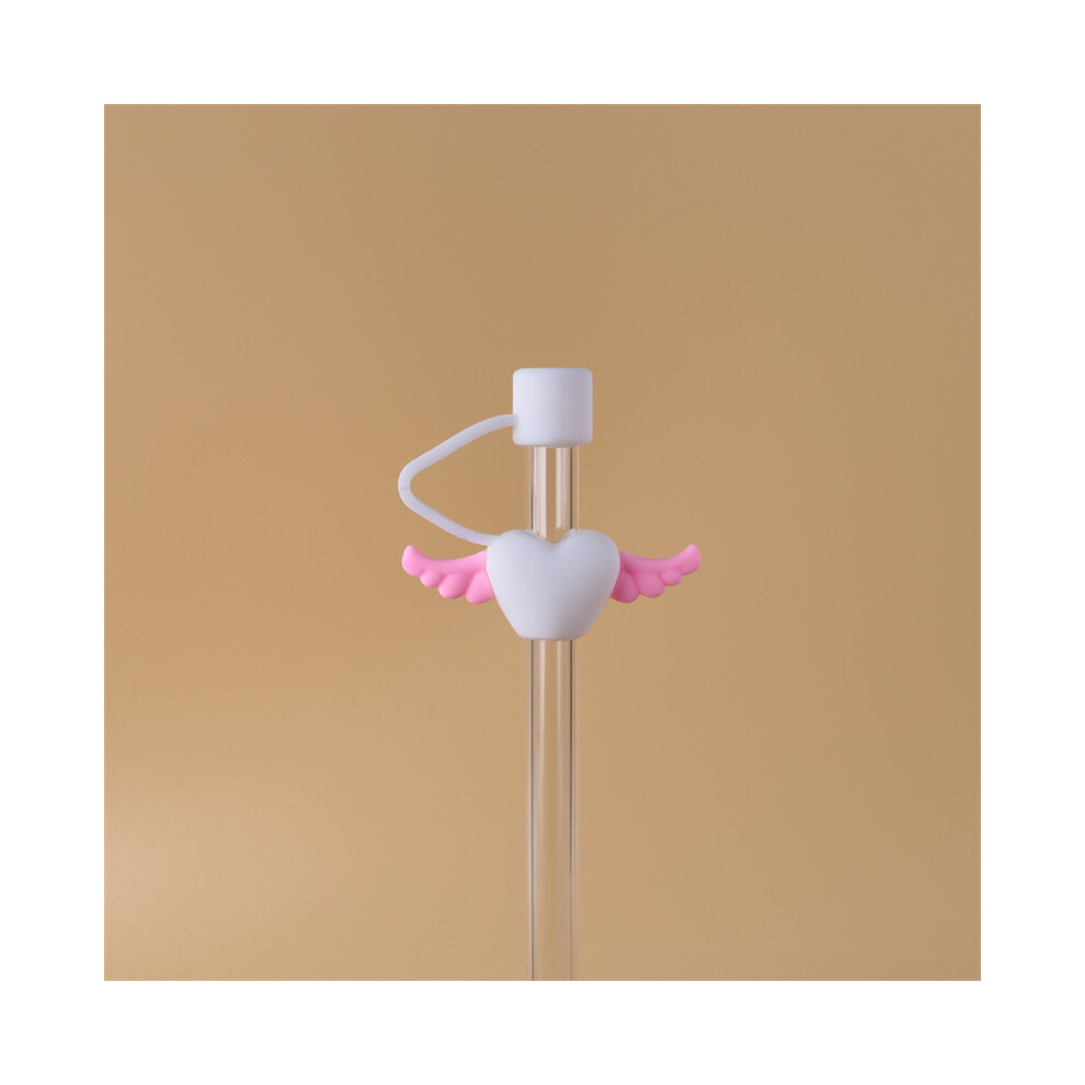 (10mm inner diameter white love pink wings) 10mm glass straw cap dust cover stainless steel straw dust cover anti-dust plug 10mm large diameter (4 pie