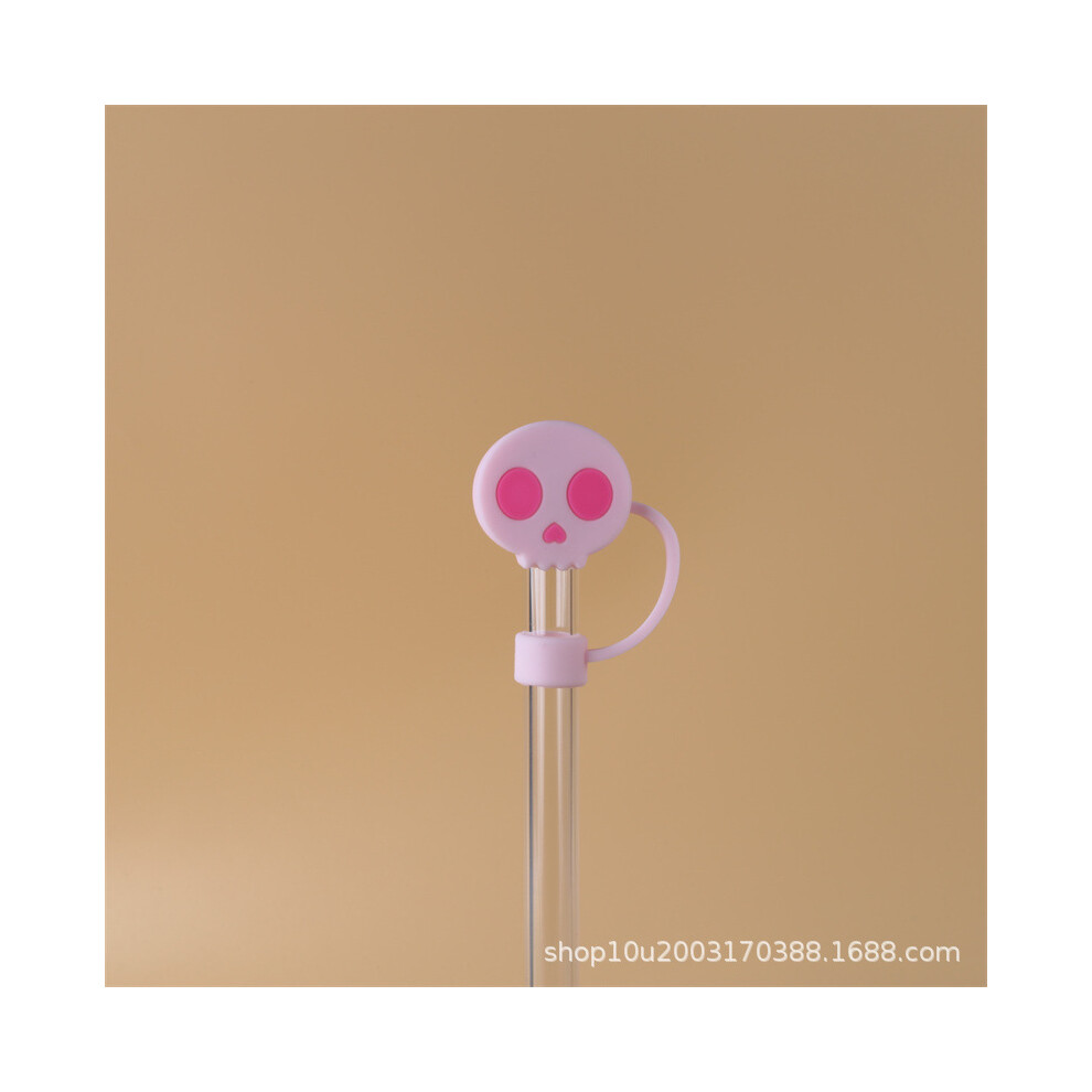 (10mm pink skull) 10mm glass straw cap dust cover stainless steel straw dust cover anti-dust plug 10mm large diameter (4 pieces  enjoy 50% postage)