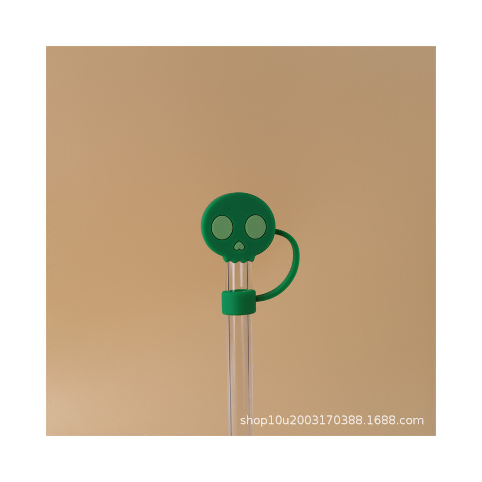 (10mm green skull) 10mm glass straw cap dust cover stainless steel straw dust cover anti-dust plug 10mm large diameter (4 pieces  enjoy 50% postage)