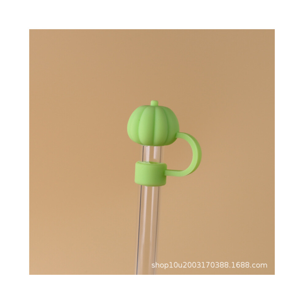 (10mm green pumpkin) 10mm glass straw cap dust cover stainless steel straw dust cover anti-dust plug 10mm large diameter (4 pieces  enjoy 50% postage)