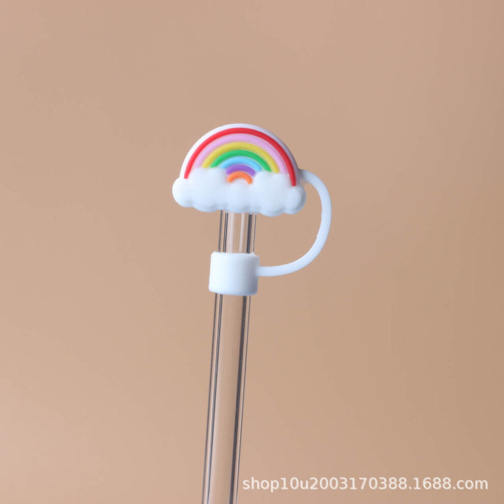 (Inner diameter 10mm rainbow) 10mm glass straw cap dust cover stainless steel straw dust cover anti-dust plug 10mm large diameter (4 pieces  enjoy 50%