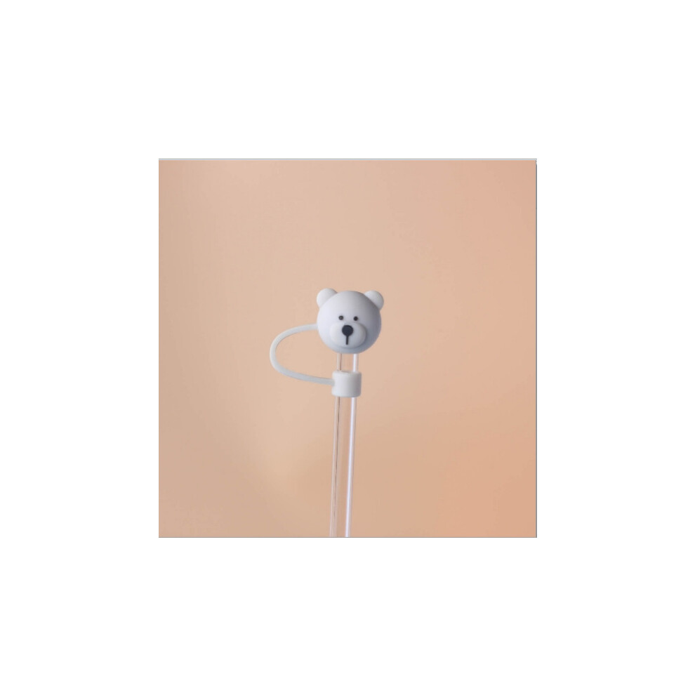 (Inner diameter 10mm white bear head) 10mm glass straw cap dust cover stainless steel straw dust cover anti-dust plug 10mm large diameter (4 pieces  e