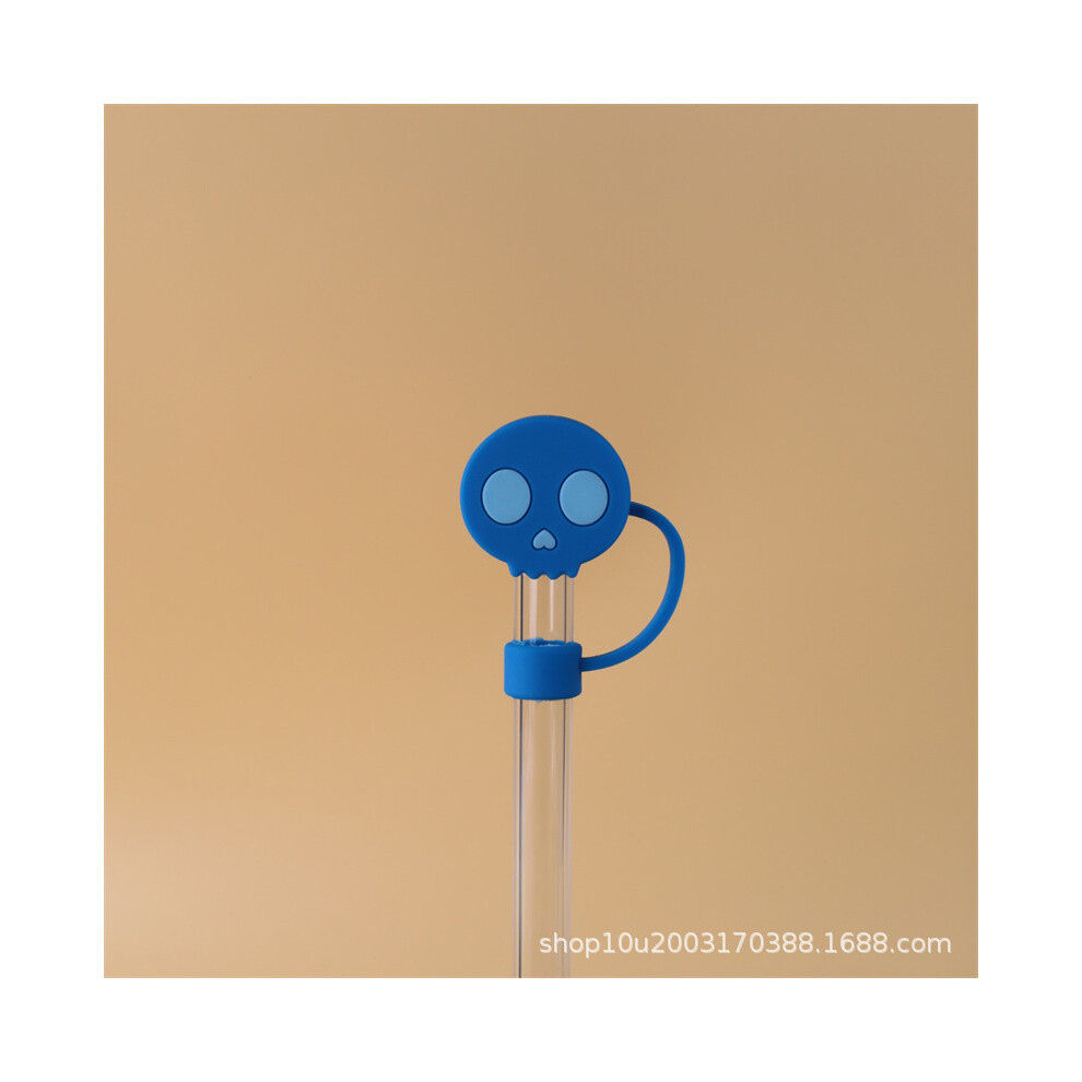 (10mm blue skull) 10mm glass straw cap dust cover stainless steel straw dust cover anti-dust plug 10mm large diameter (4 pieces  enjoy 50% postage)