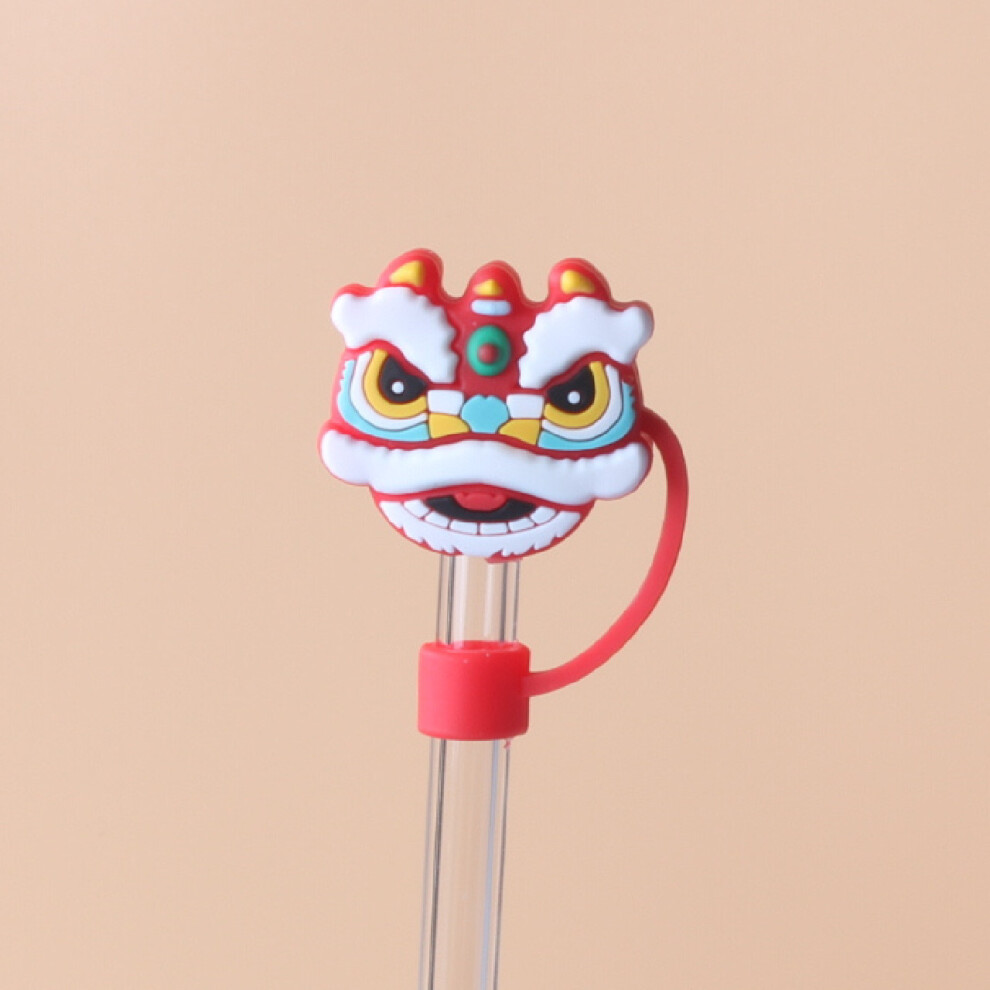 (Inner diameter 10mm red lion head) 10mm glass straw cap dust cover stainless steel straw dust cover anti-dust plug 10mm large diameter (4 pieces  enj