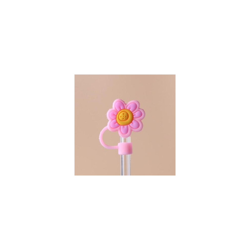 (10mm inner diameter pink tube flowers) 10mm glass straw cap dust cover stainless steel straw dust cover anti-dust plug 10mm large diameter (4 pieces