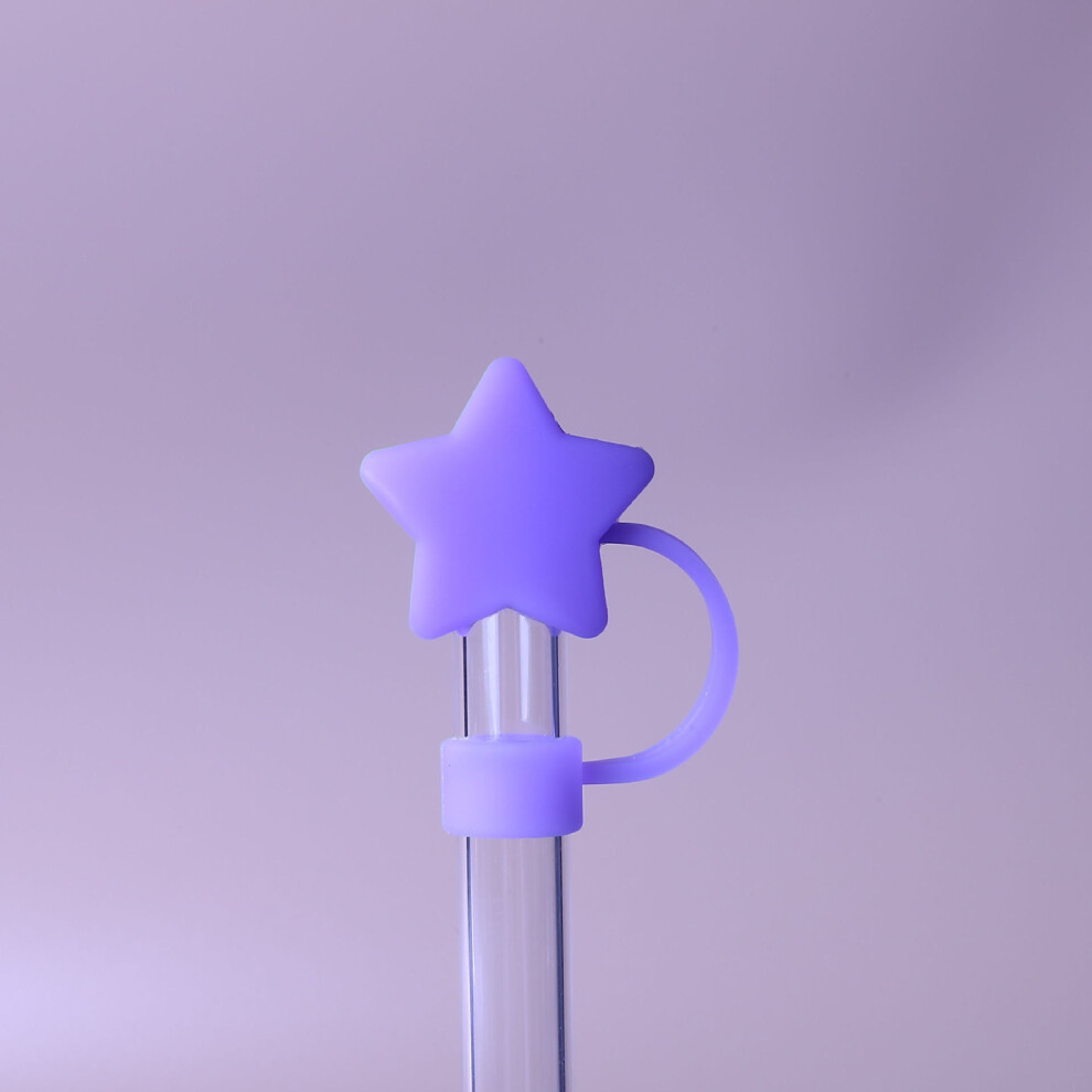 (Inner diameter 10mm purple star) 10mm glass straw cap dust cover stainless steel straw dust cover anti-dust plug 10mm large diameter (4 pieces  enjoy