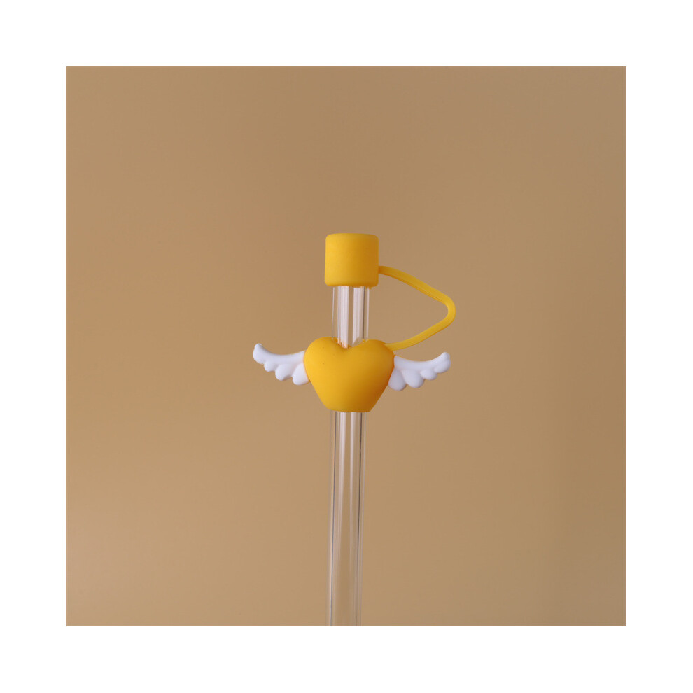 (Inner diameter 10mm yellow wings) 10mm glass straw cap dust cover stainless steel straw dust cover anti-dust plug 10mm large diameter (4 pieces  enjo