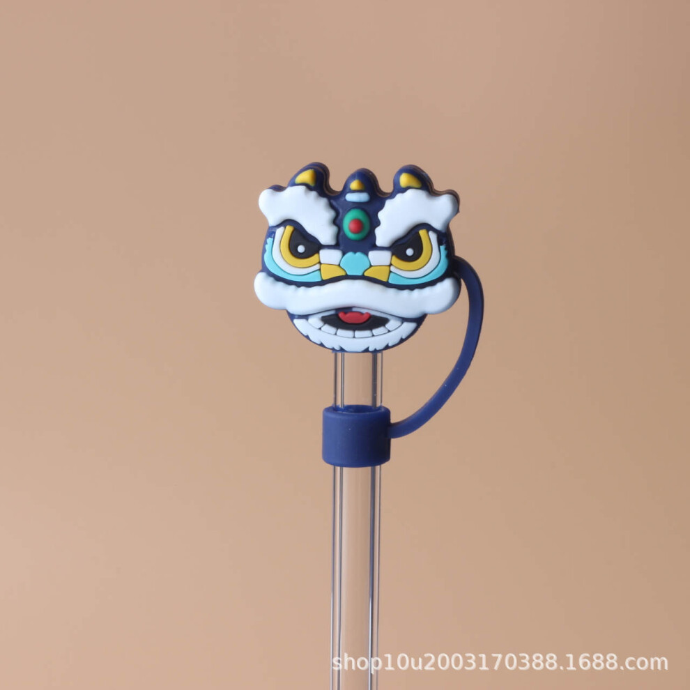 (10mm inner diameter blue lion head) 10mm glass straw cap dust cover stainless steel straw dust cover anti-dust plug 10mm large diameter (4 pieces  en