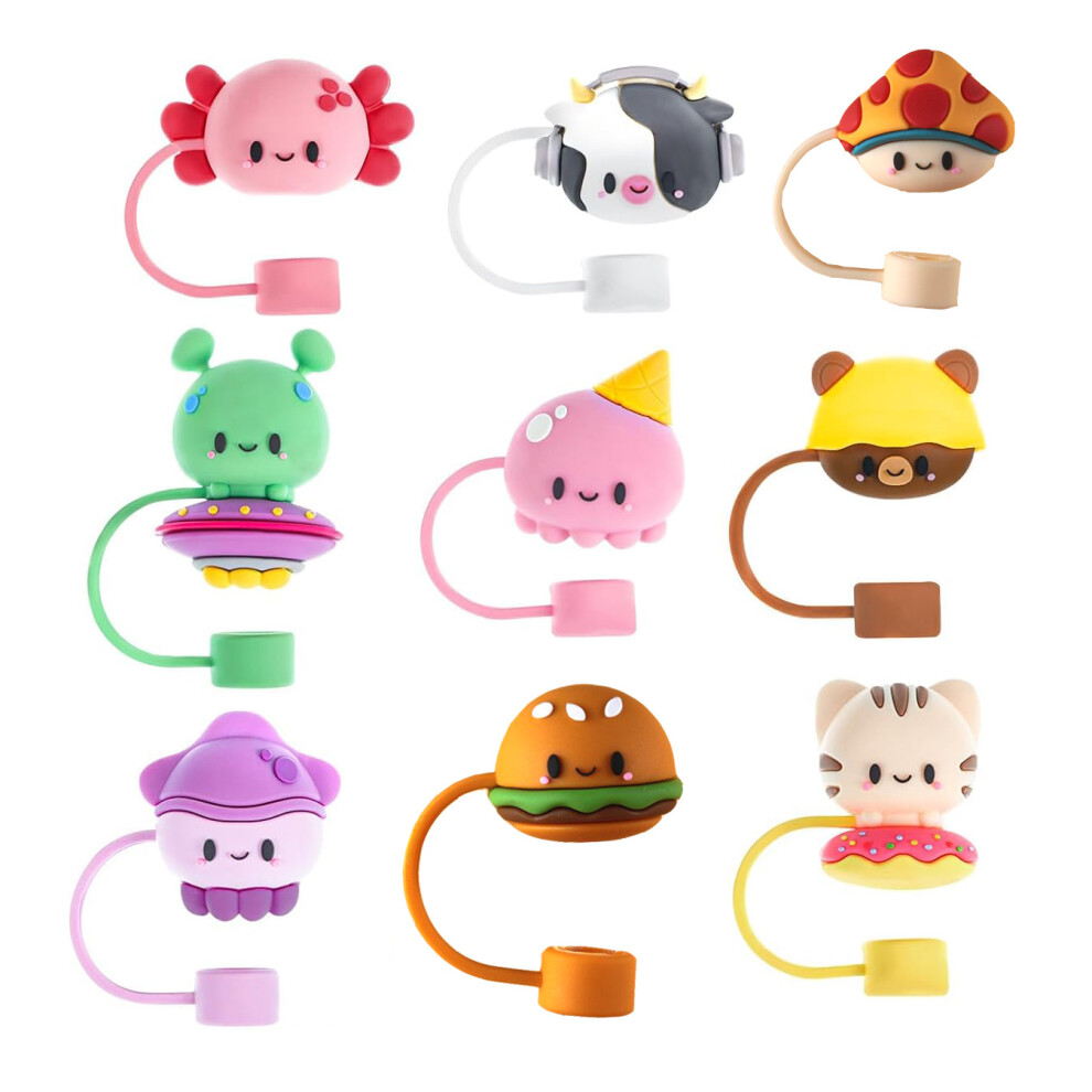 (9-piece set) Creative and cute 10mm straw cap Stanley dust cover pvc soft plastic straw cover water cup accessories