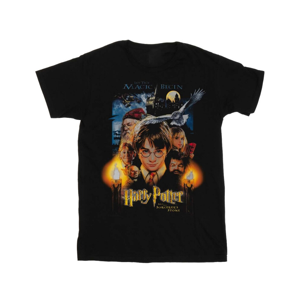 (4XL, Black) Harry Potter Womens/Ladies The Sorcerer's Stone Poster Cotton Boyfriend T-Shirt