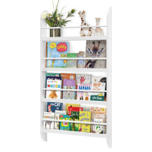 Wall-Mointed Kids Bookshelf - 4-Shelf White Wood Storage Unit for Nursery, Safe & Sturdy, Easy Install (116.5x60x10 cm)