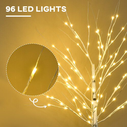 Homcom HOMCOM 5ft Artificial White Birch Tree Light w/ 96 Warm White Pre-Lit LED Light 2
