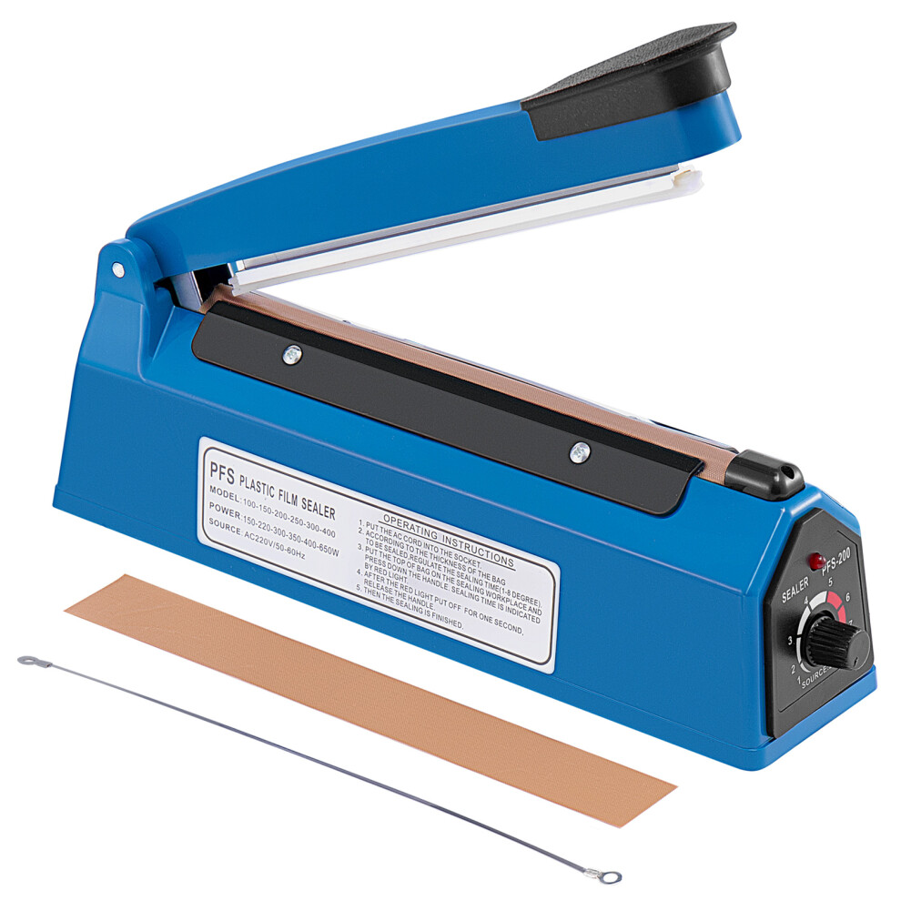 200mm Impulse Heat Sealer Plastic Bag Film Food Sealing Machine Metal