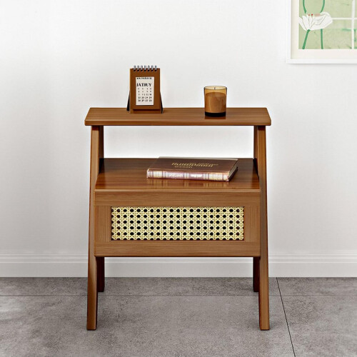Living And Home Wooden Nightstand Storage Cabinet with Shelf 1
