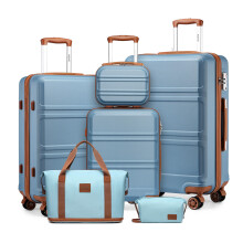 (Grayish Blue and Brown) 6-Piece ABS Hard Shell Suitcase Travel Luggage Set