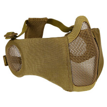 (Kahki) Tactical Airsoft Paintball Foldable Mask Metal Steel Mesh Adjustable CS Field Wargame Shooting Protective Elastic Mask