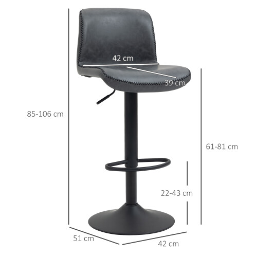 Homcom HOMCOM Barstools Set of 2, Dining Stools with Backrest and Footrest 1