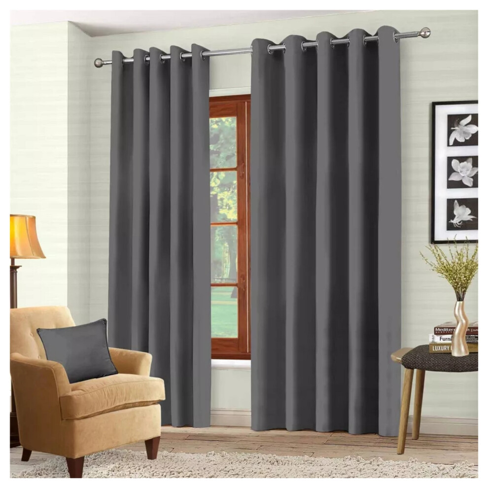 (GREY, 46 x 54) Thermal Insulated Curtains Pencil Pleat/Ring Top