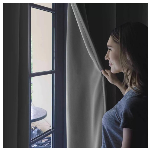 (GREY, 66 x 54) Thermal Insulated Curtains Ring Top