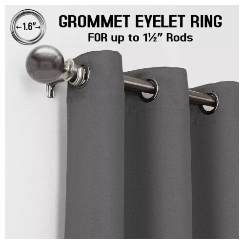 (GREY, 66 x 90) Thermal Insulated Curtains Ring Top 2