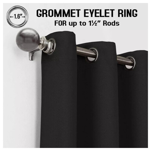 (BLACK, 46 x 54) Thermal Insulated Curtains Ring Top 2
