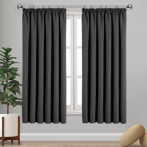 (DARK GREY, 66 x 90) Thermal Insulated Curtains Ring Top 2
