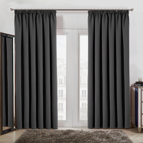 (DARK GREY, 66 x 54) Thermal Insulated Curtains Ring Top 2