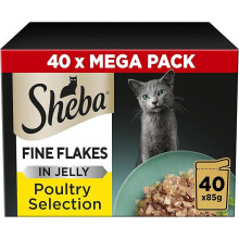 Sheba Fine Flakes Poultry Collection in Jelly 40 Pouches, Adult Wet Cat Food, Megapack , 85 g (Pack of 40)
