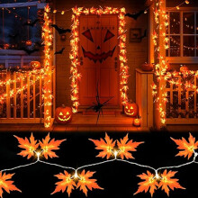 Autumn Leaves Fairy Lights 3M 20LED Maple Leaves Halloween Decorations mit Timer Leaf Garland Indoor Outdoor Battery Operated for Autumn Theme Parties
