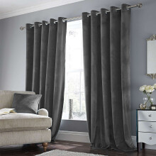 (GREY, 66 x 90) Soft Velvet Curtains Eyelet Ready Made Fully Lined