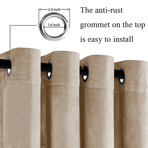 (BEIGE, 66 x 90) Soft Velvet Curtains Eyelet Ready Made Fully Lined 2
