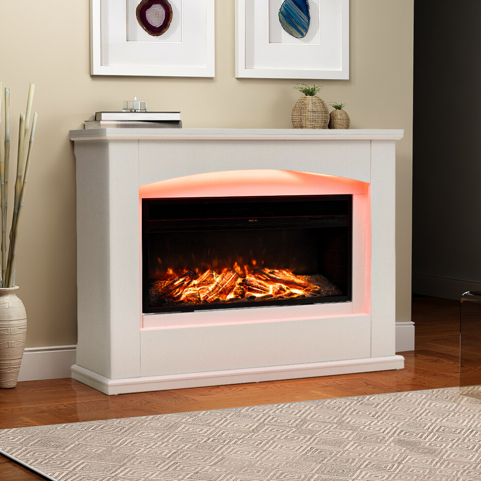 34 Inch Electric Fireplace with White Wooden Mantel