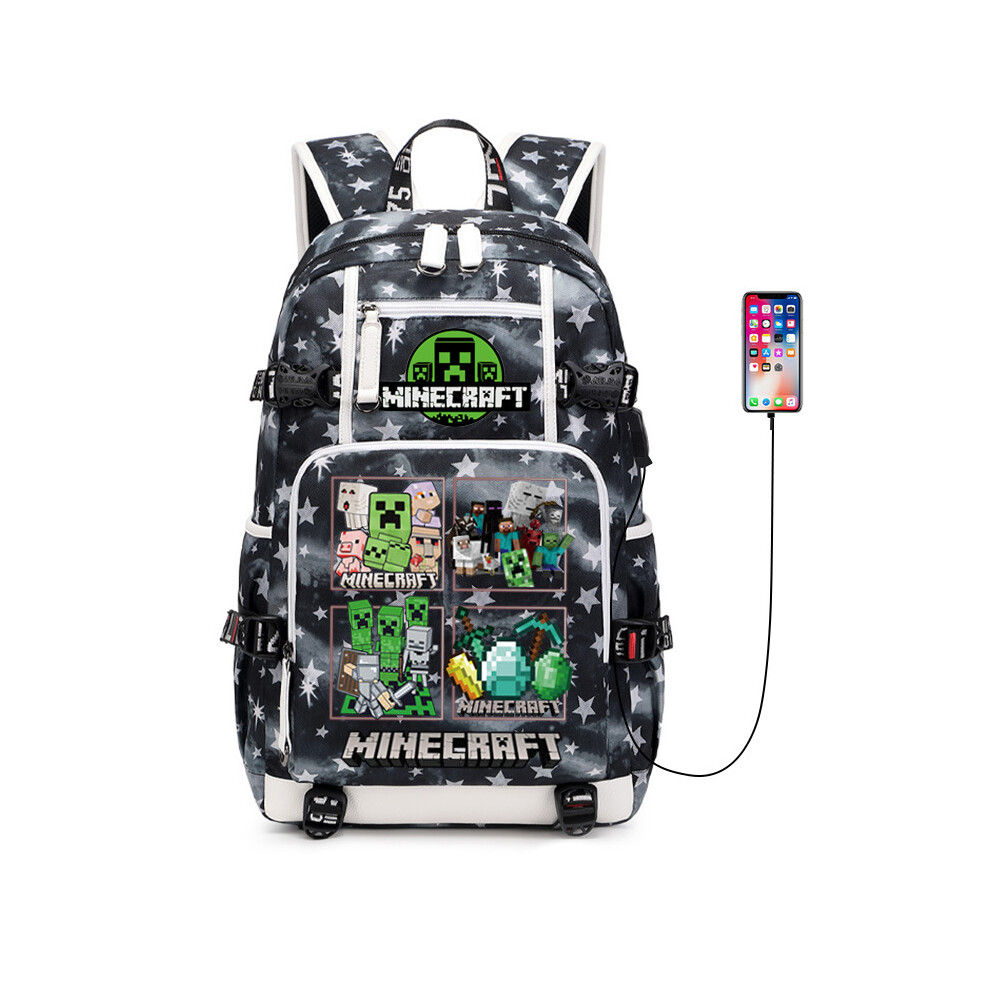 (A14) Minecraft Printed Pattern Student Backpack Large Capacity Travelling Shoulder Bag