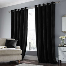 (BLACK, 66 x 90) Soft Velvet Curtains Eyelet Ready Made Fully Lined