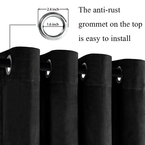 (BLACK, 66 x 90) Soft Velvet Curtains Eyelet Ready Made Fully Lined 2