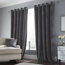 (DARK GREY, 66 x 72) Soft Velvet Curtains Eyelet Ready Made Fully Lined