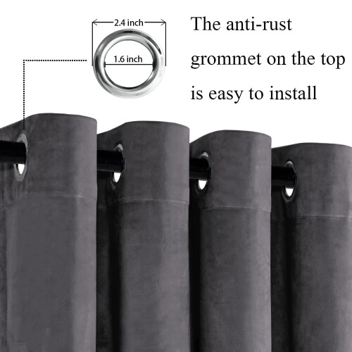(DARK GREY, 66 x 90) Soft Velvet Curtains Eyelet Ready Made Fully Lined 2