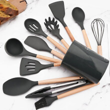 (Black) 11-piece Silicone Kitchen Utensil Set for Nonstick Cookware