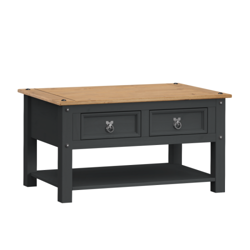 Mercers Furniture Corona Charcoal 2 Drawer Coffee Table Solid Wood Pine Wooden 1