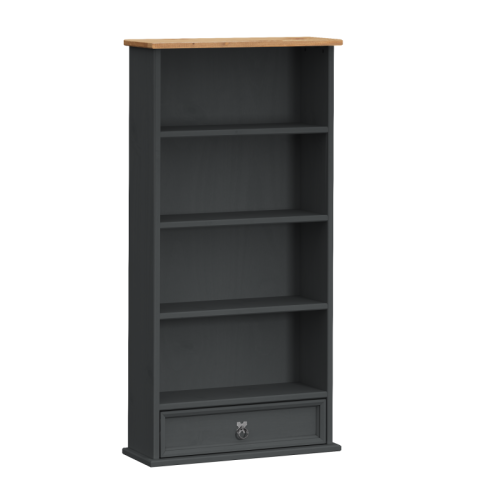 Mercers Furniture Corona Charcoal 1 Drawer DVD Rack CD Storage Small Bookcase Solid Wood Pine Wooden 1