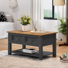 Corona Charcoal 2 Drawer Coffee Table Solid Wood Pine Wooden