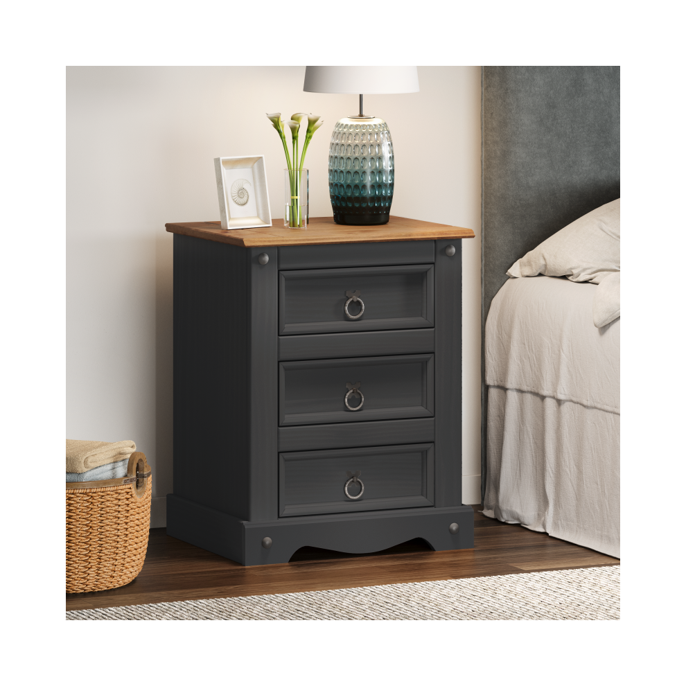 Corona Charcoal Medium 3 Drawer Bedside