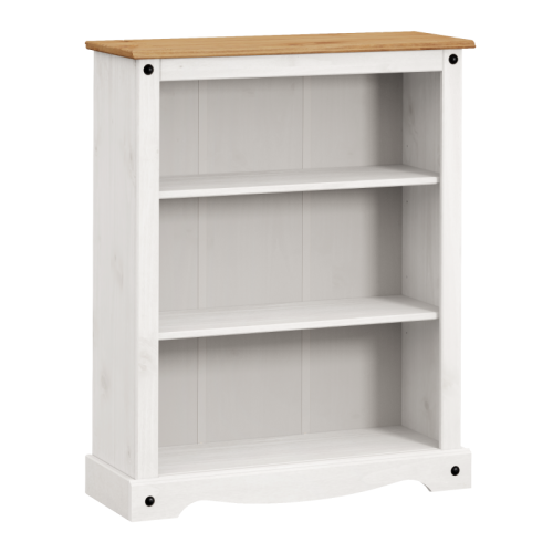 Mercers Furniture Corona White Small Low 3 Shelf Bookcase Solid Wood Pine Wooden 1