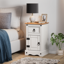 Corona White Narrow Bedside Cabinet Pot Cupboard Wooden